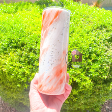Load image into Gallery viewer, 20oz. White + Orange Glitter Swirl Tumbler
